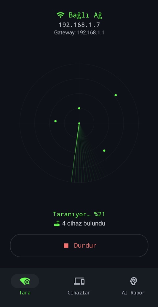 Pingsight app screenshot — Wi-Fi network scanner with AI security analysis
